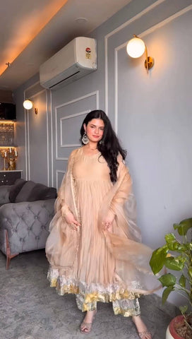 Sangeet Wear Peach Color Designer Anarkali Suit