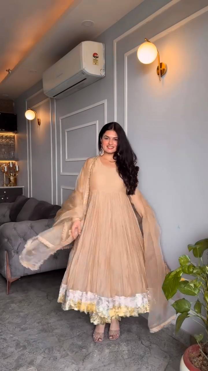 Sangeet Wear Peach Color Designer Anarkali Suit