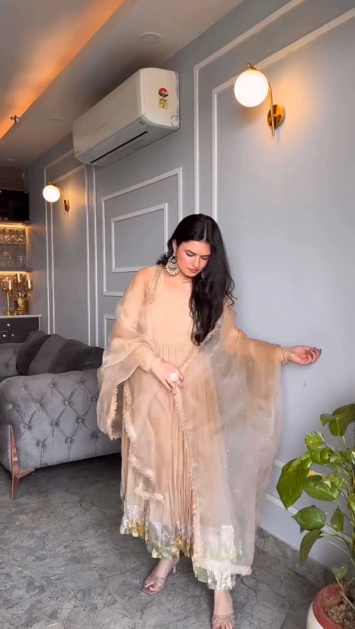Sangeet Wear Peach Color Designer Anarkali Suit