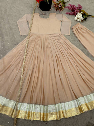 Sangeet Wear Peach Color Designer Anarkali Suit