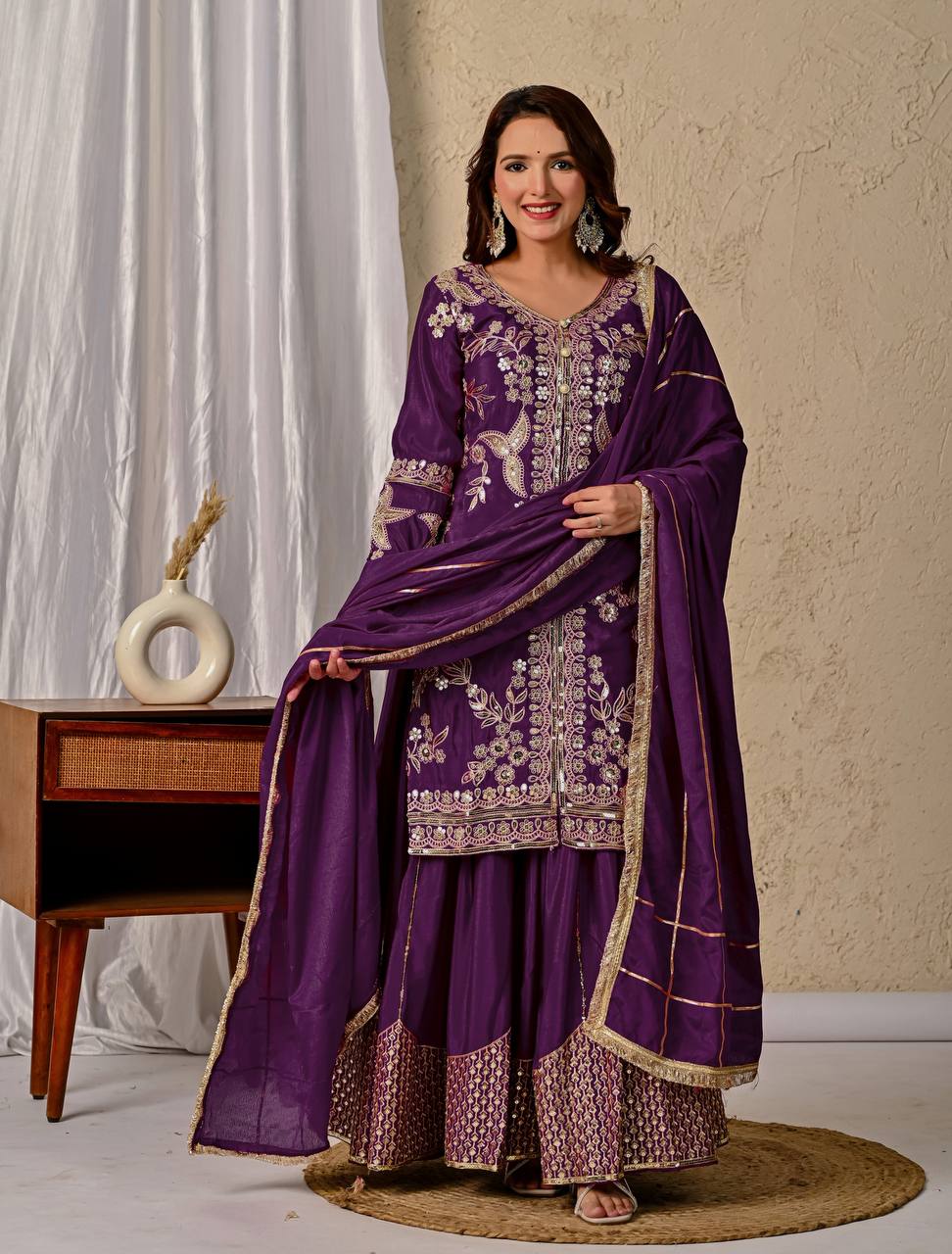 Wedding Wear Purple Color Coding Sequin Work Beautiful Sharara Suit