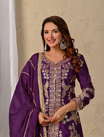 Wedding Wear Purple Color Coding Sequin Work Beautiful Sharara Suit
