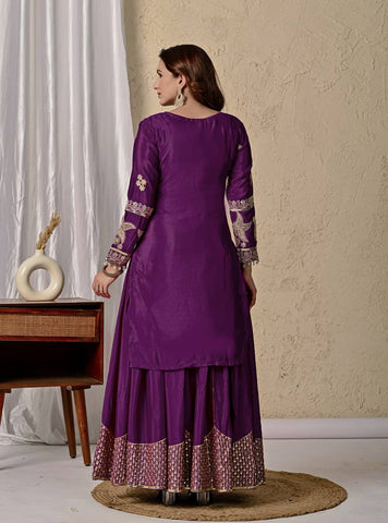 Wedding Wear Purple Color Coding Sequin Work Beautiful Sharara Suit