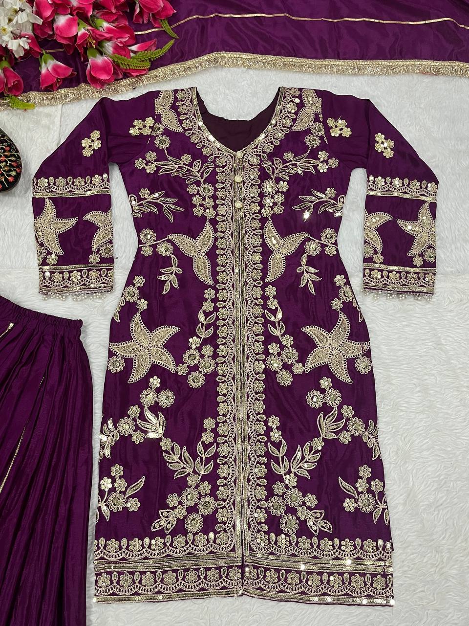 Wedding Wear Purple Color Coding Sequin Work Beautiful Sharara Suit