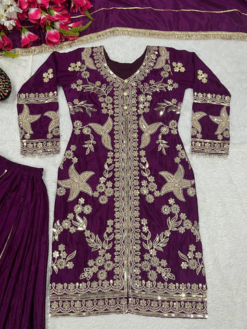 Wedding Wear Purple Color Coding Sequin Work Beautiful Sharara Suit