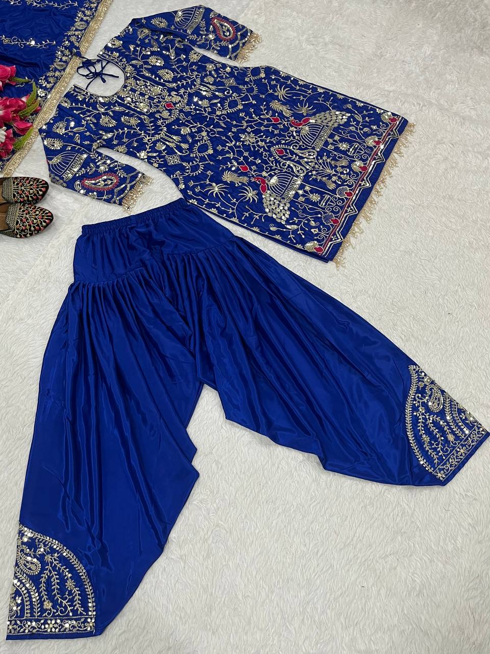 Stylish Navy Blue Color Embroidery Sequence Work Dhoti Suit