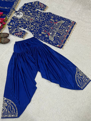 Stylish Navy Blue Color Embroidery Sequence Work Dhoti Suit