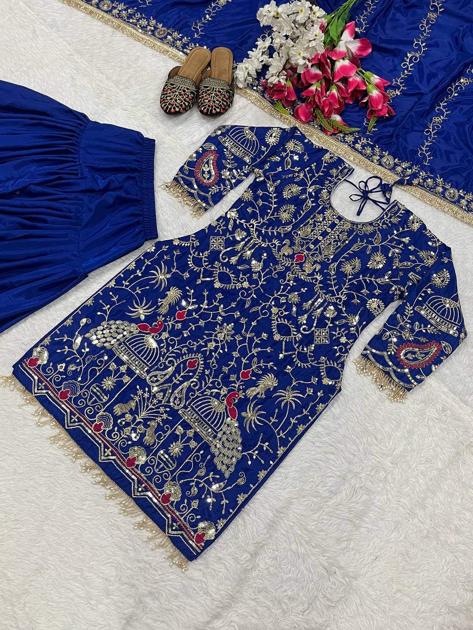Stylish Navy Blue Color Embroidery Sequence Work Dhoti Suit