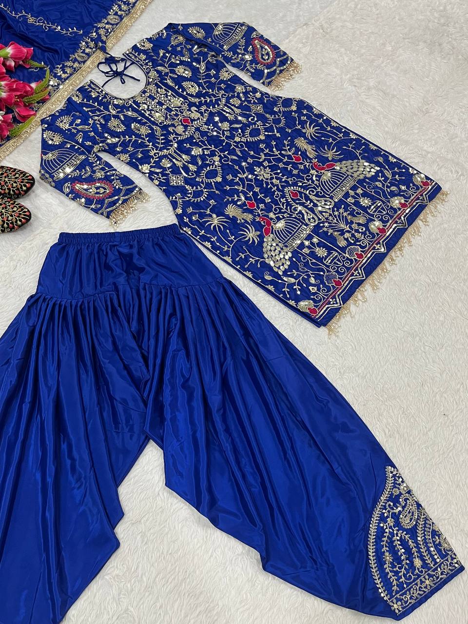 Stylish Navy Blue Color Embroidery Sequence Work Dhoti Suit