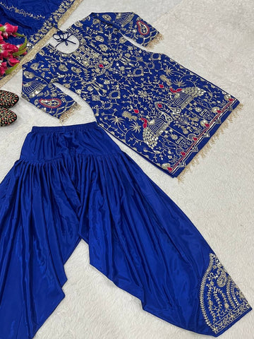 Stylish Navy Blue Color Embroidery Sequence Work Dhoti Suit