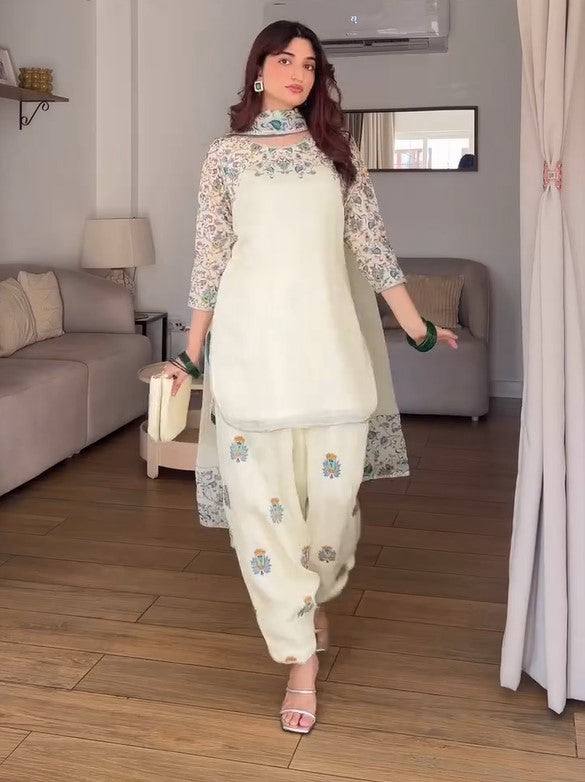 Festive Wear Off White Color Digital Print Designer Patiyala Suit