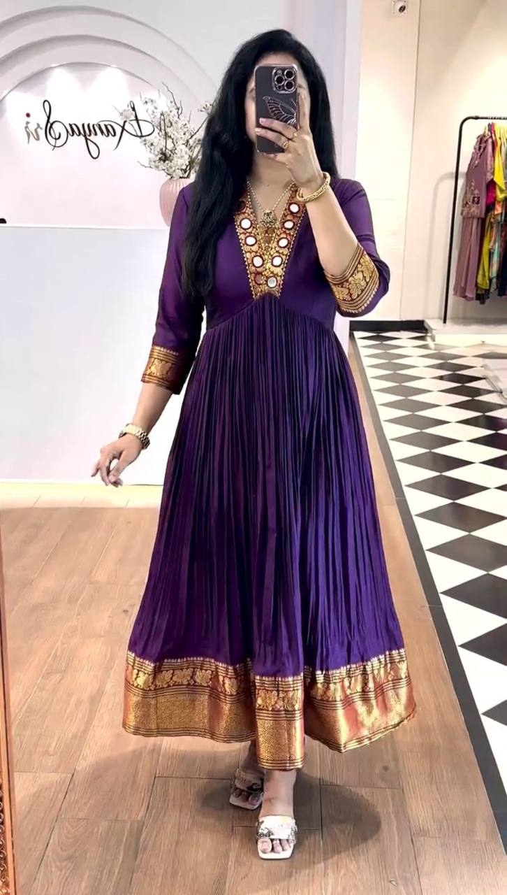 Casual Wear Purple Color Beautifully Flowing Design Anarkali Gown