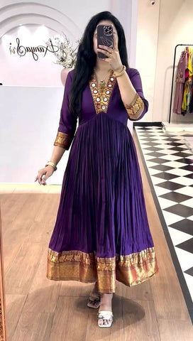 Casual Wear Purple Color Beautifully Flowing Design Anarkali Gown