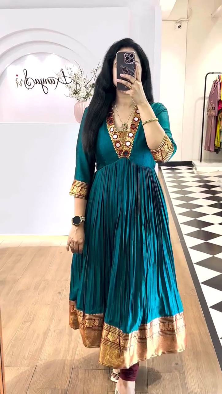 Casual Wear Green Color Beautifully Flowing Design Anarkali Gown