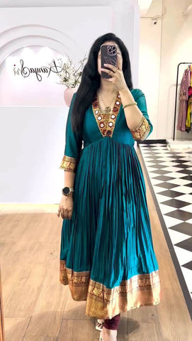 Casual Wear Green Color Beautifully Flowing Design Anarkali Gown