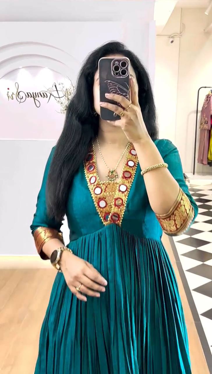 Casual Wear Green Color Beautifully Flowing Design Anarkali Gown