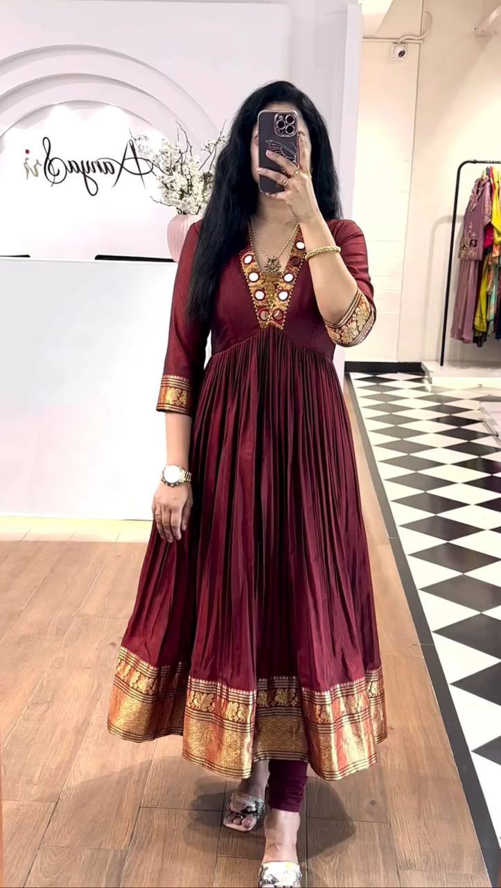 Casual Wear Maroon Color Beautifully Flowing Design Anarkali Gown