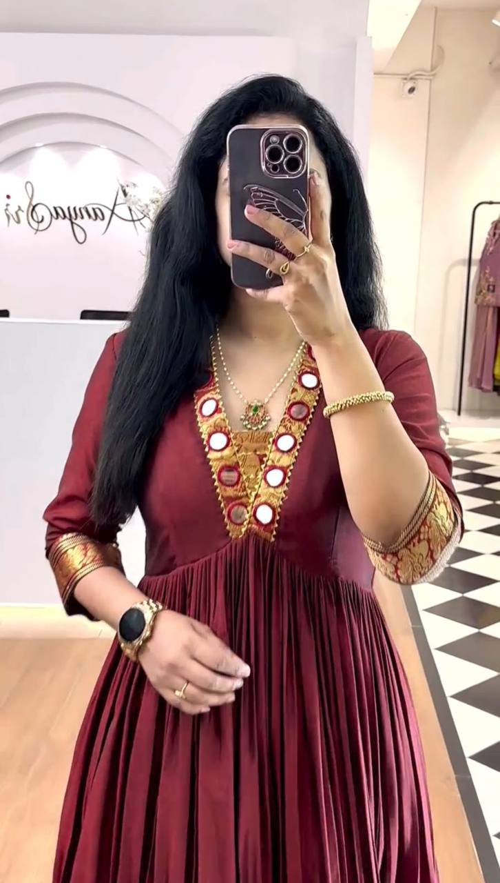 Casual Wear Maroon Color Beautifully Flowing Design Anarkali Gown