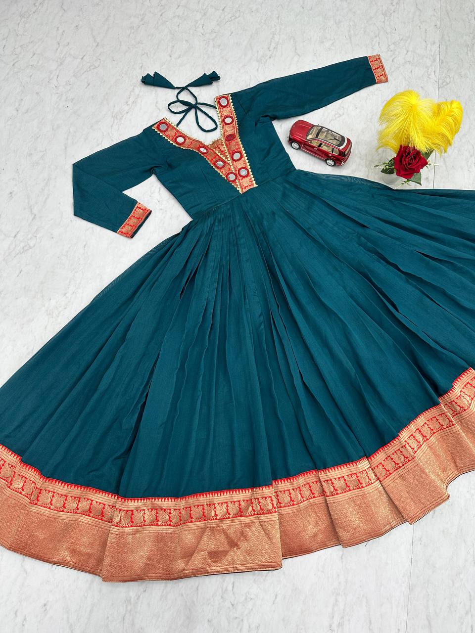 Casual Wear Green Color Beautifully Flowing Design Anarkali Gown