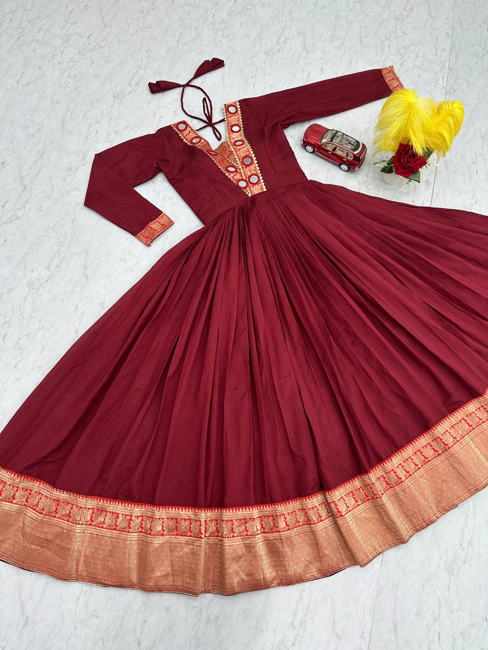 Casual Wear Maroon Color Beautifully Flowing Design Anarkali Gown