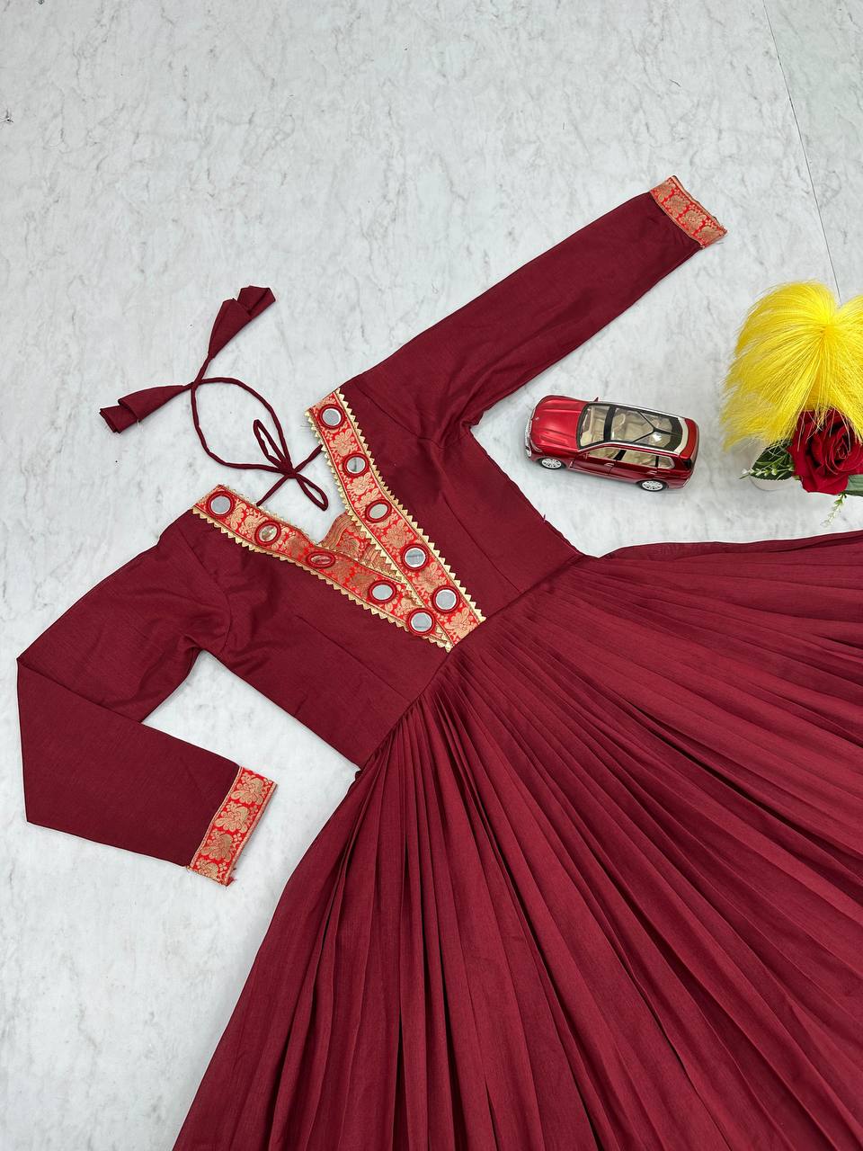 Casual Wear Maroon Color Beautifully Flowing Design Anarkali Gown