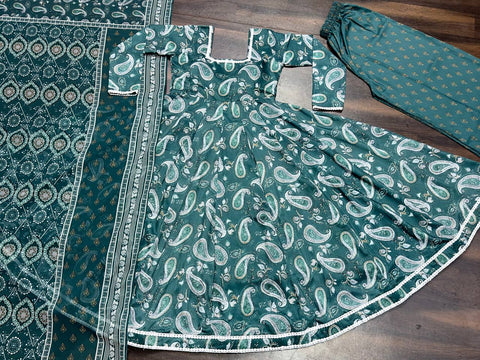 Wedding Wear Green Color Maslin Fabric Digital Print Work Anarkali Suit