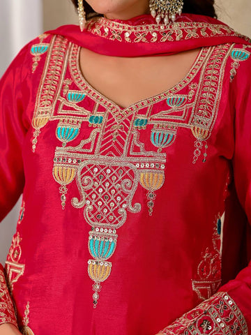 Party Wear Red Color Sequence Embroidery Work Sharara Suit