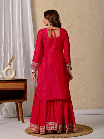 Party Wear Red Color Sequence Embroidery Work Sharara Suit
