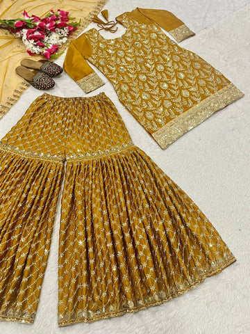 Haldi Special Yellow Color Sequin Embroidery Work Beautiful Sharara Suit