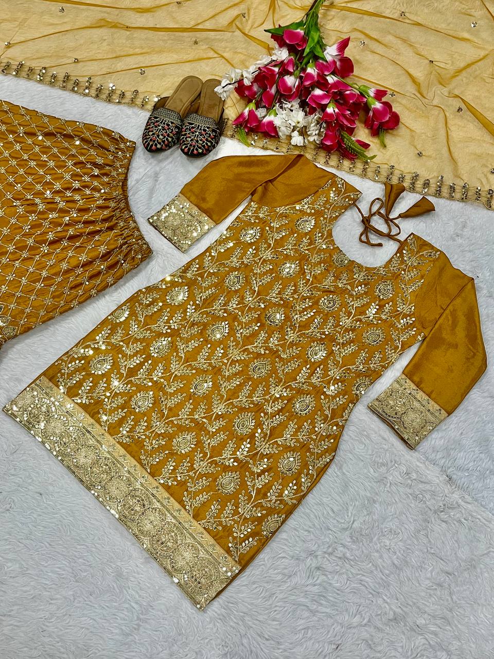 Haldi Special Yellow Color Sequin Embroidery Work Beautiful Sharara Suit