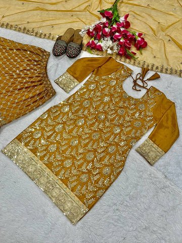 Haldi Special Yellow Color Sequin Embroidery Work Beautiful Sharara Suit