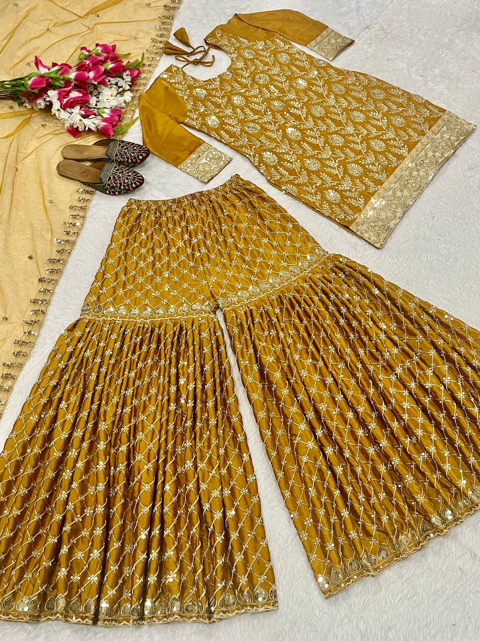 Haldi Special Yellow Color Sequin Embroidery Work Beautiful Sharara Suit
