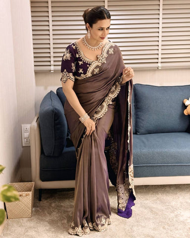 Celebrity Wear Beautiful Sequins And Zari Embroidery Work Bollywood Saree