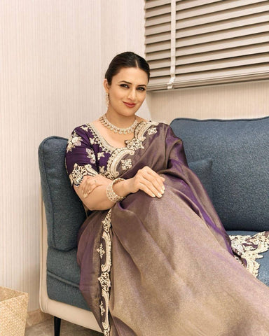 Celebrity Wear Beautiful Sequins And Zari Embroidery Work Bollywood Saree