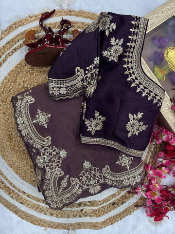 Celebrity Wear Beautiful Sequins And Zari Embroidery Work Bollywood Saree
