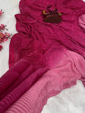 Dual Pink Shaded Beautiful Sequin Embroidery Work Party Wear Saree