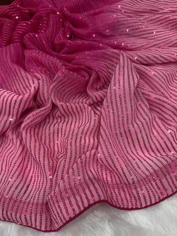 Dual Pink Shaded Beautiful Sequin Embroidery Work Party Wear Saree