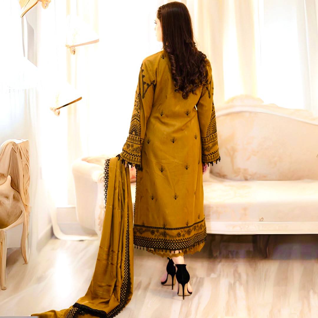Wedding Wear Mustard Color Embroidery Work Beautiful Salwar Plazzo Suit