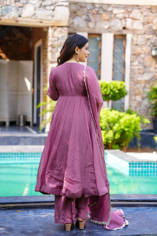 Party Wear Lavender Color Embroidery Work Beautiful Anarkali Suit