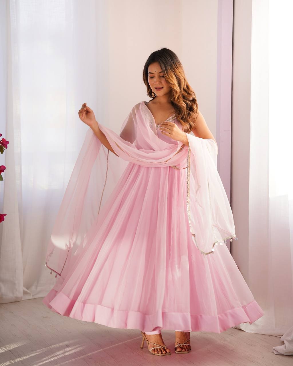 Good Looking Baby Pink Color Georgette Anarkali Suit