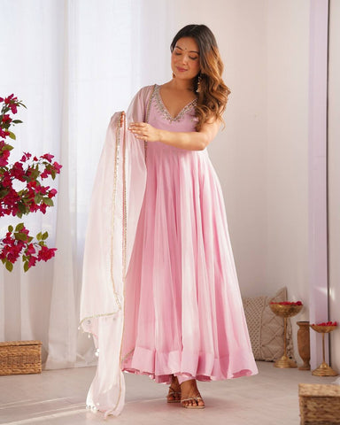 Good Looking Baby Pink Color Georgette Anarkali Suit