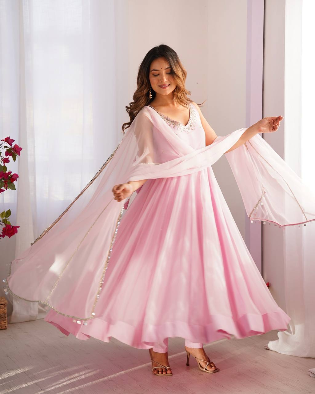 Good Looking Baby Pink Color Georgette Anarkali Suit