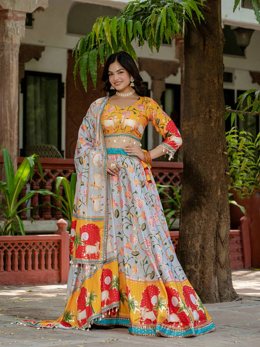 Exclusive Yellow Color Printed Lehenga Choli Set With Dupatta