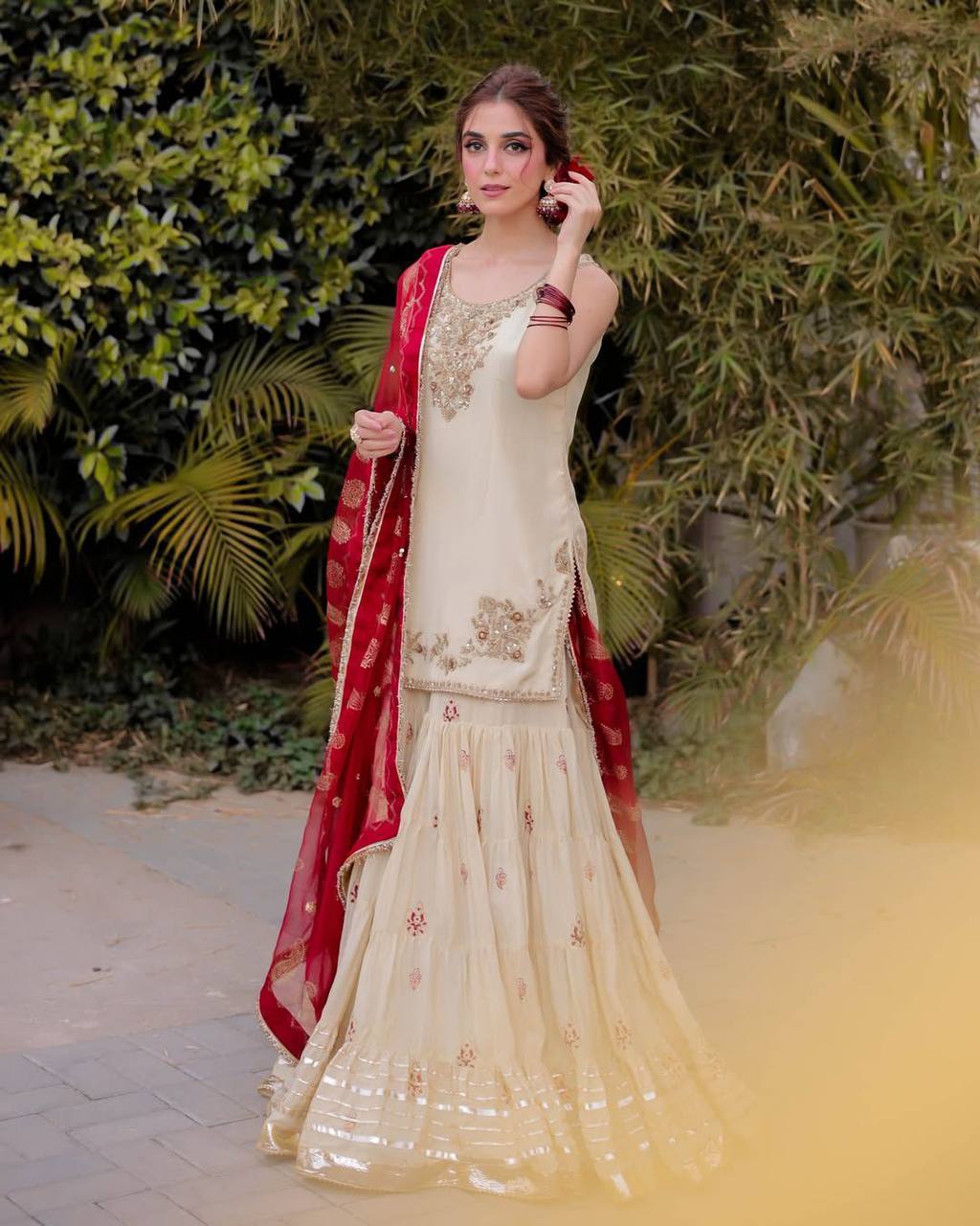 Festival Wear Cream Color Sequin Embroidery Beautiful Sharara Suit