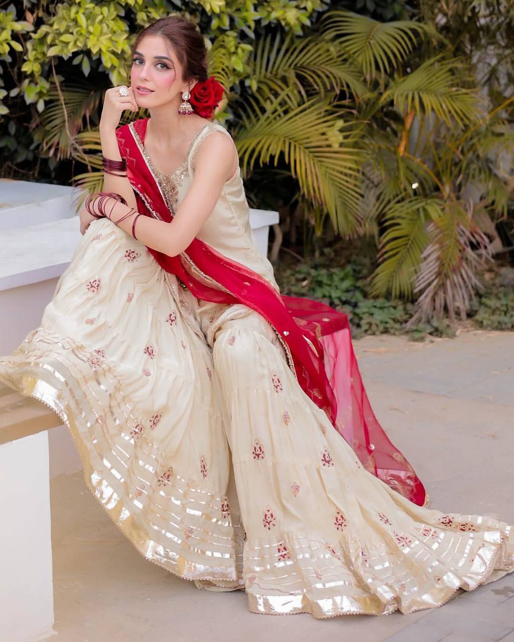 Festival Wear Cream Color Sequin Embroidery Beautiful Sharara Suit