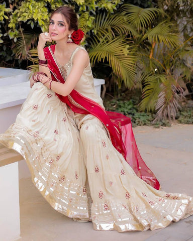 Festival Wear Cream Color Sequin Embroidery Beautiful Sharara Suit