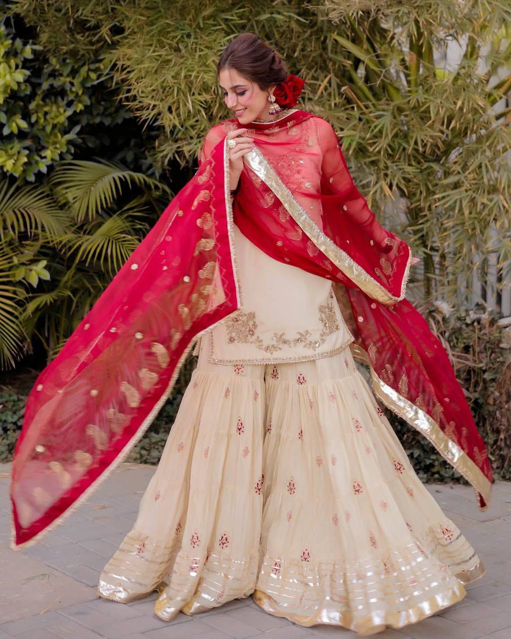 Festival Wear Cream Color Sequin Embroidery Beautiful Sharara Suit