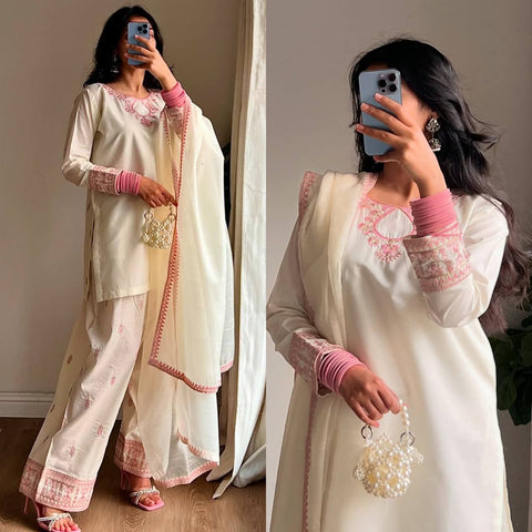 Festive Wear Off White Color Sequins And  Embroidery Zari Work Designer Salwar Suit