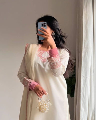 Festive Wear Off White Color Sequins And  Embroidery Zari Work Designer Salwar Suit
