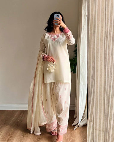Festive Wear Off White Color Sequins And  Embroidery Zari Work Designer Salwar Suit